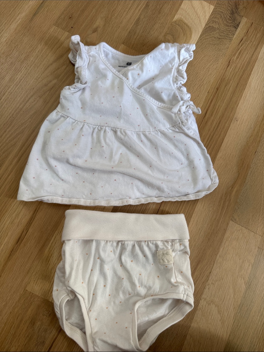 H&M White Baby Top and Bloomers with Pink Dot Trim